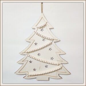 DIY Unfinished Wood Christmas Tree w/Beaded Garland, Cutout Stars by Make Market